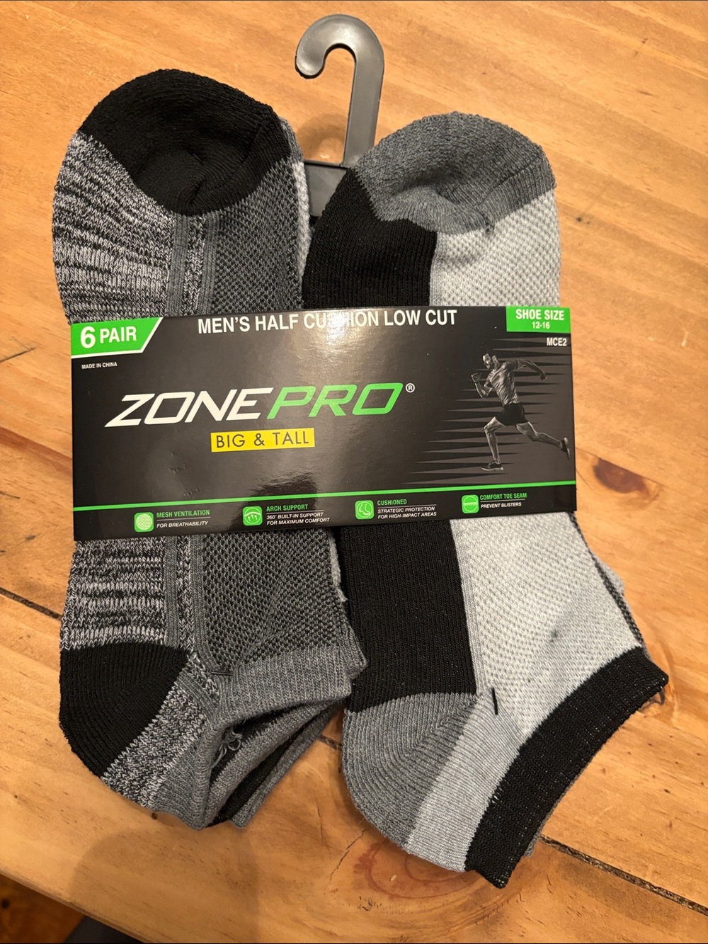 Zone Pro Men’s Low Cut Athletic Socks - Gray & Black (6 Pair)